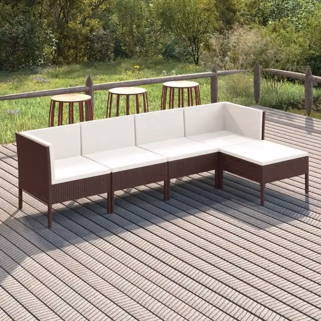 Set Divani da Giardino 5 pz con Cuscini in Polyrattan Marrone 3094379