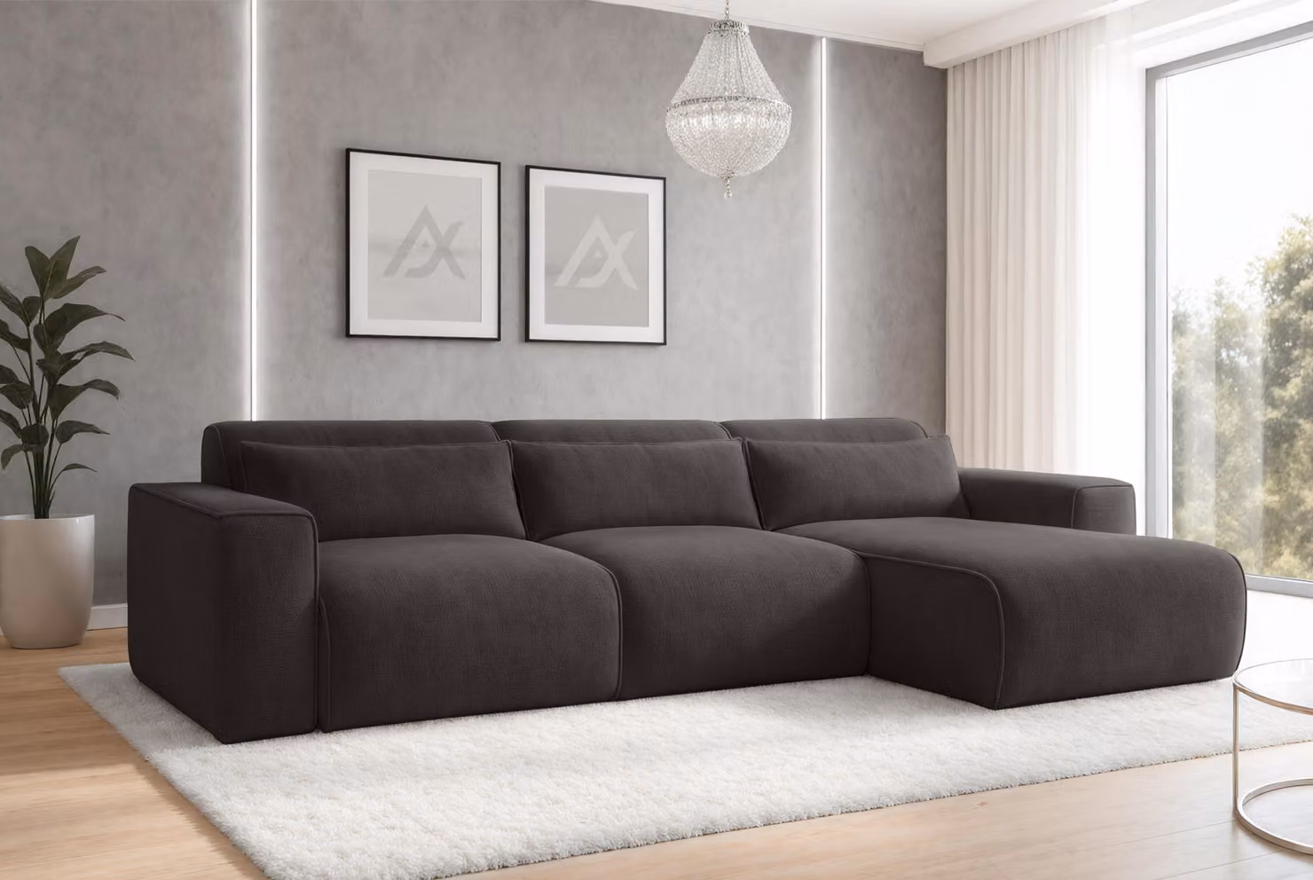 AX LIVING Divano componibile con funzione letto Ruyam Grigio Divano 310 cm R