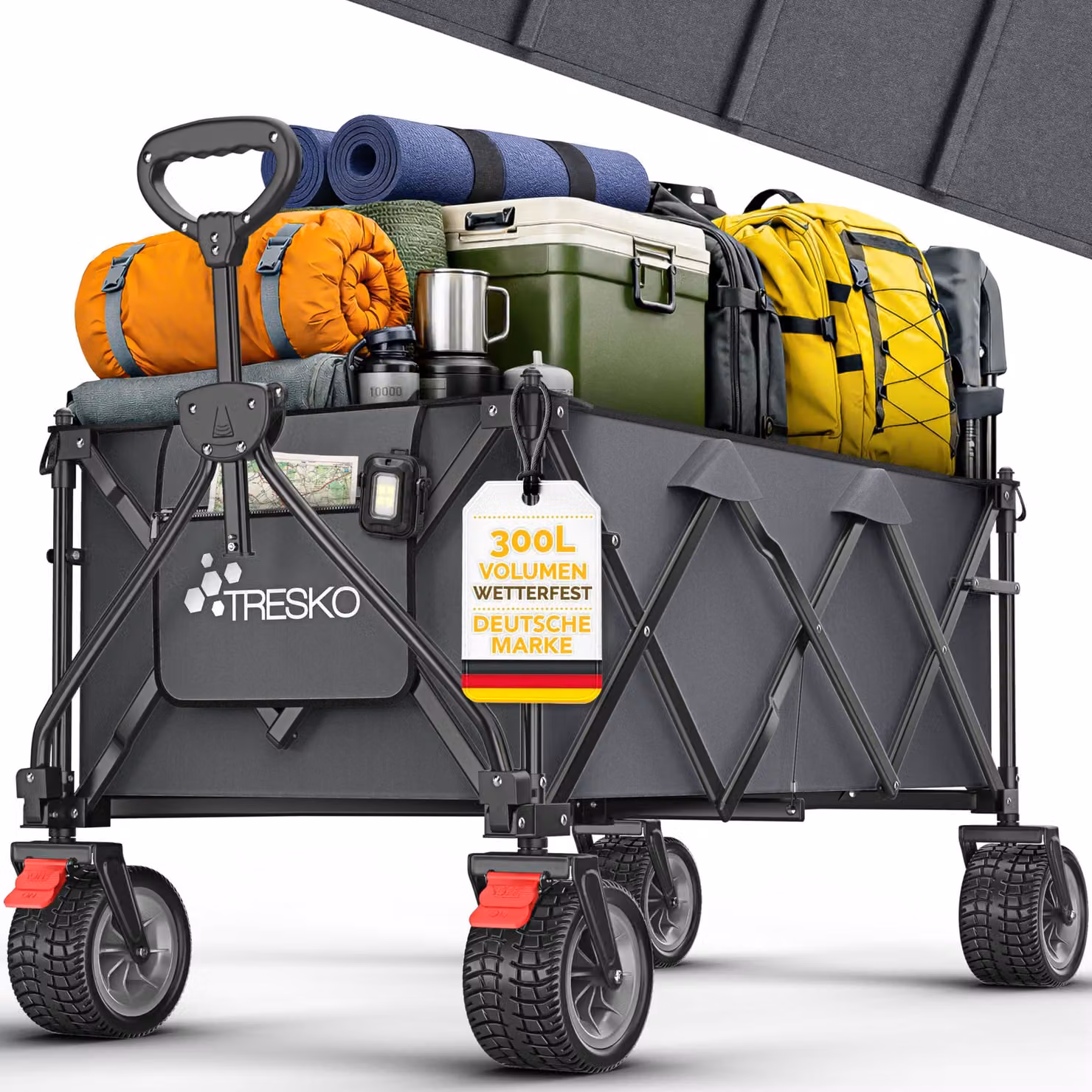 Carrello per la spesa pieghevole, capacità 300 litri, con freno - portata massima 150 kg - struttura in acciaio legato - colore antracite