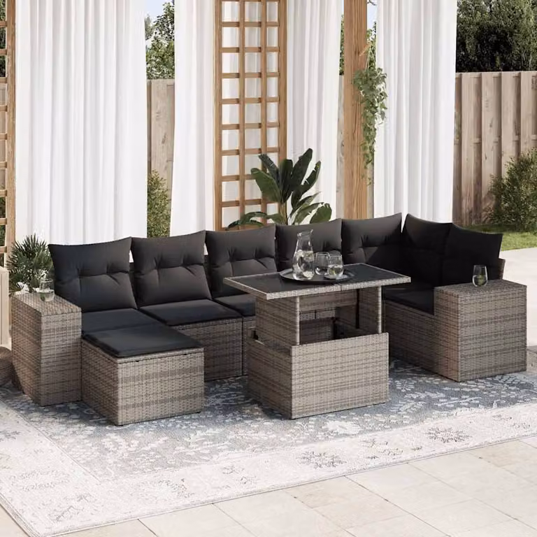 Maison Exclusive - Set da giardino 8 pezzi con cuscini grigio in polyrattan