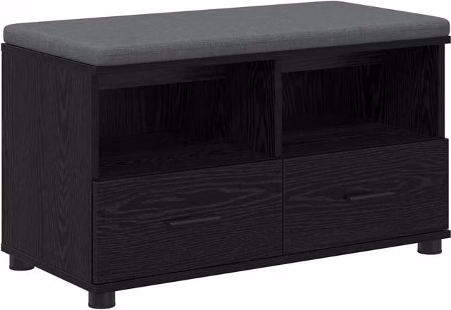 Panca per ingresso con scarpiera e cuscino in tessuto Design In, colore Nero, L 80 x P 38 x H 46 cm