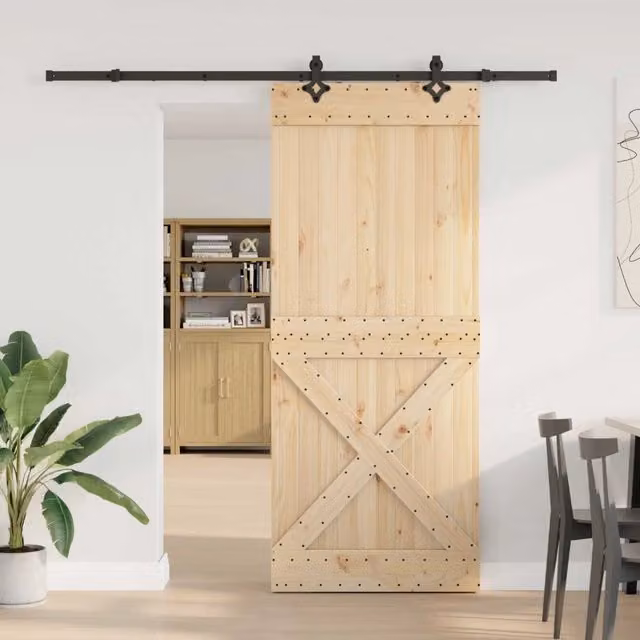 Porta scorrevole moderna vidaXL in legno e acciaio, colore marrone e nero, L: 95 cm, H: 210 cm