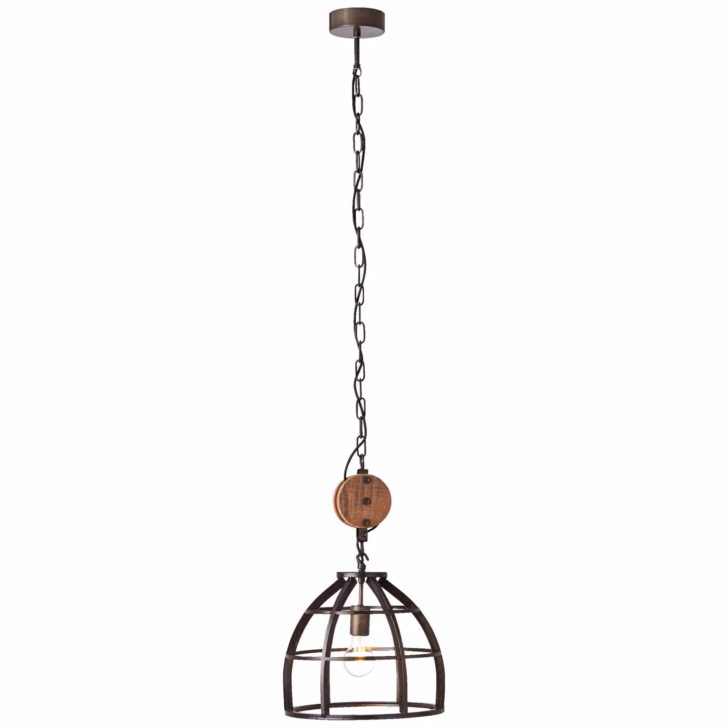Lampada a sospensione, altezza 147 cm, Ø 34 cm, E27, metallo/legno, nero antico