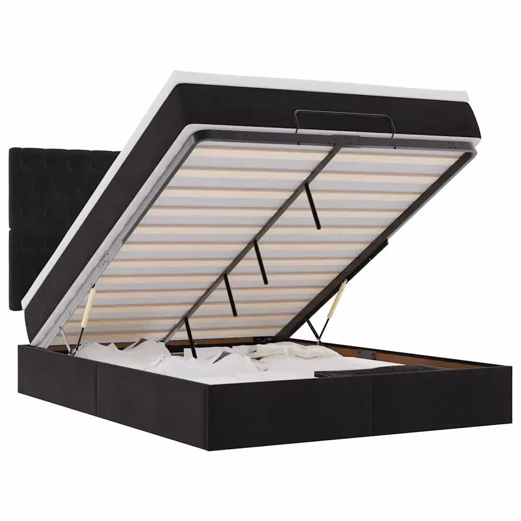 Letto con contenitore a sollevamento vidaXL in velluto nero e bianco L/P/H: 200 x 140 x 128 cm – 2