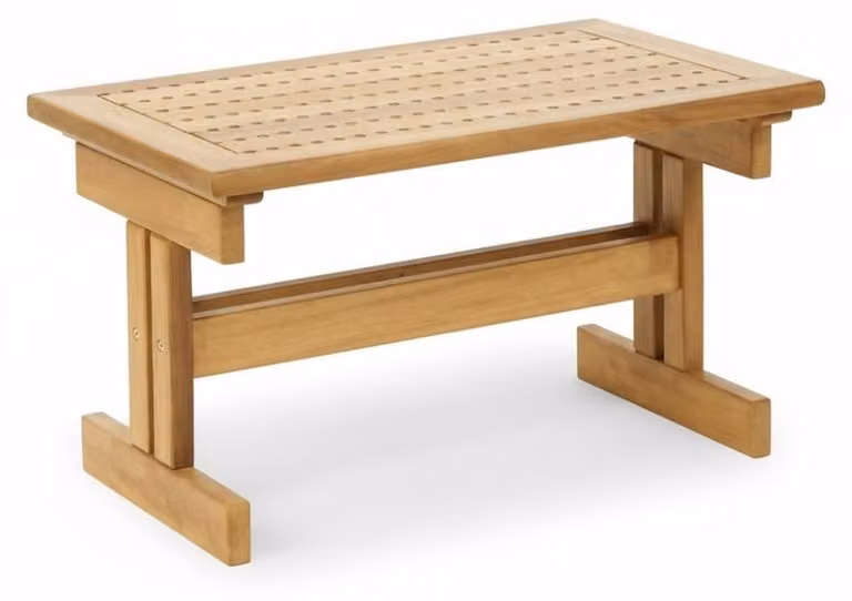 Tavolino da giardino alto, stile moderno, in legno color beige, porta riviste