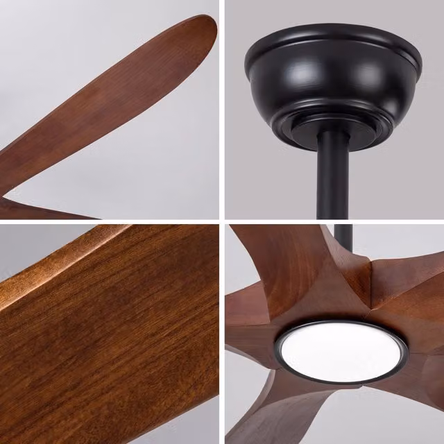 Ventilatore da soffitto 60 pollici con luce ¨C Minimal ¨C ultra piatto, 5 pale in legno massello noce scuro, 3CCT, dimmerabile, 6 velocit¨¤, silenzioso