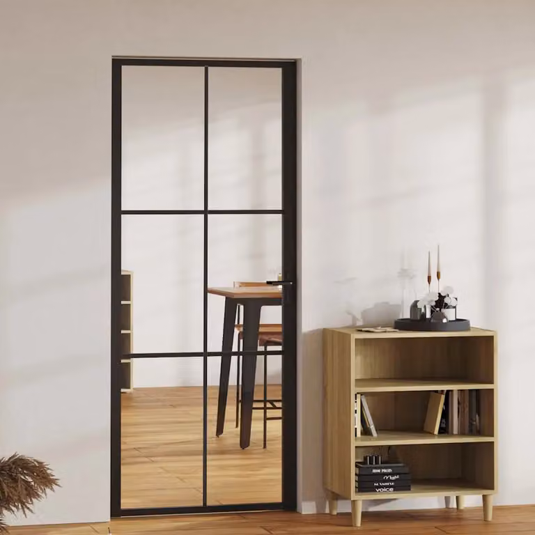 Porta da interno moderna vidaXL in alluminio e vetro trasparente, colore nero, L: 83 cm, H: 201,5 cm