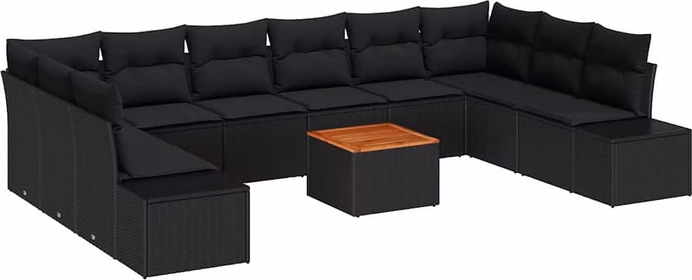 Set Divano da Giardino con cuscino 11 pcs Nero polyrattan