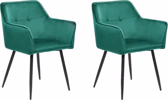 Set di 2 sedie da pranzo BELIANI con sedile imbottito in velluto verde, braccioli e gambe in metallo nero