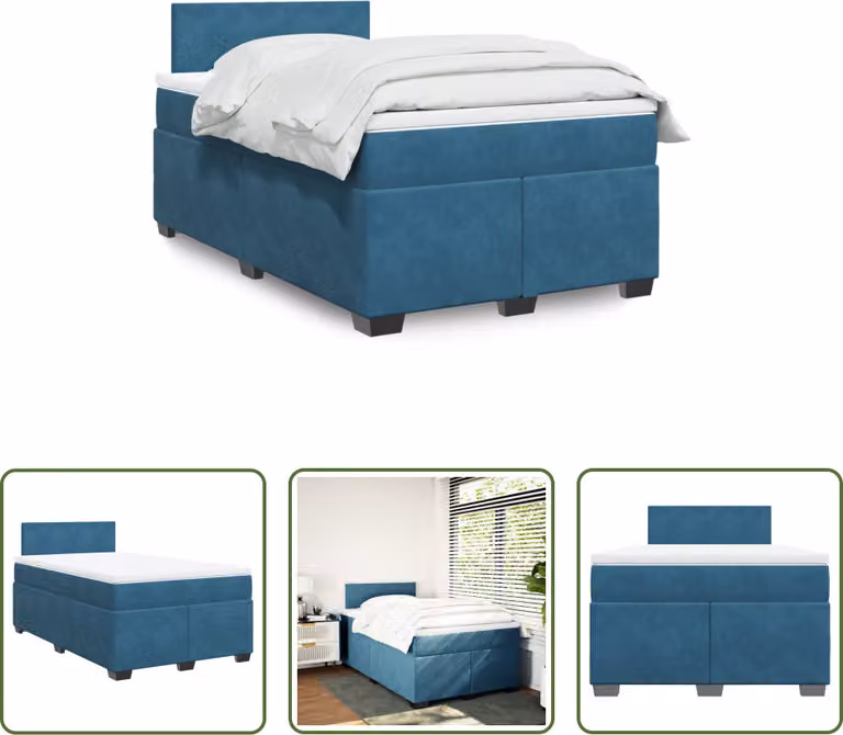 The Living Store Letto a molle con materasso blu scuro 120x190 cm in velluto