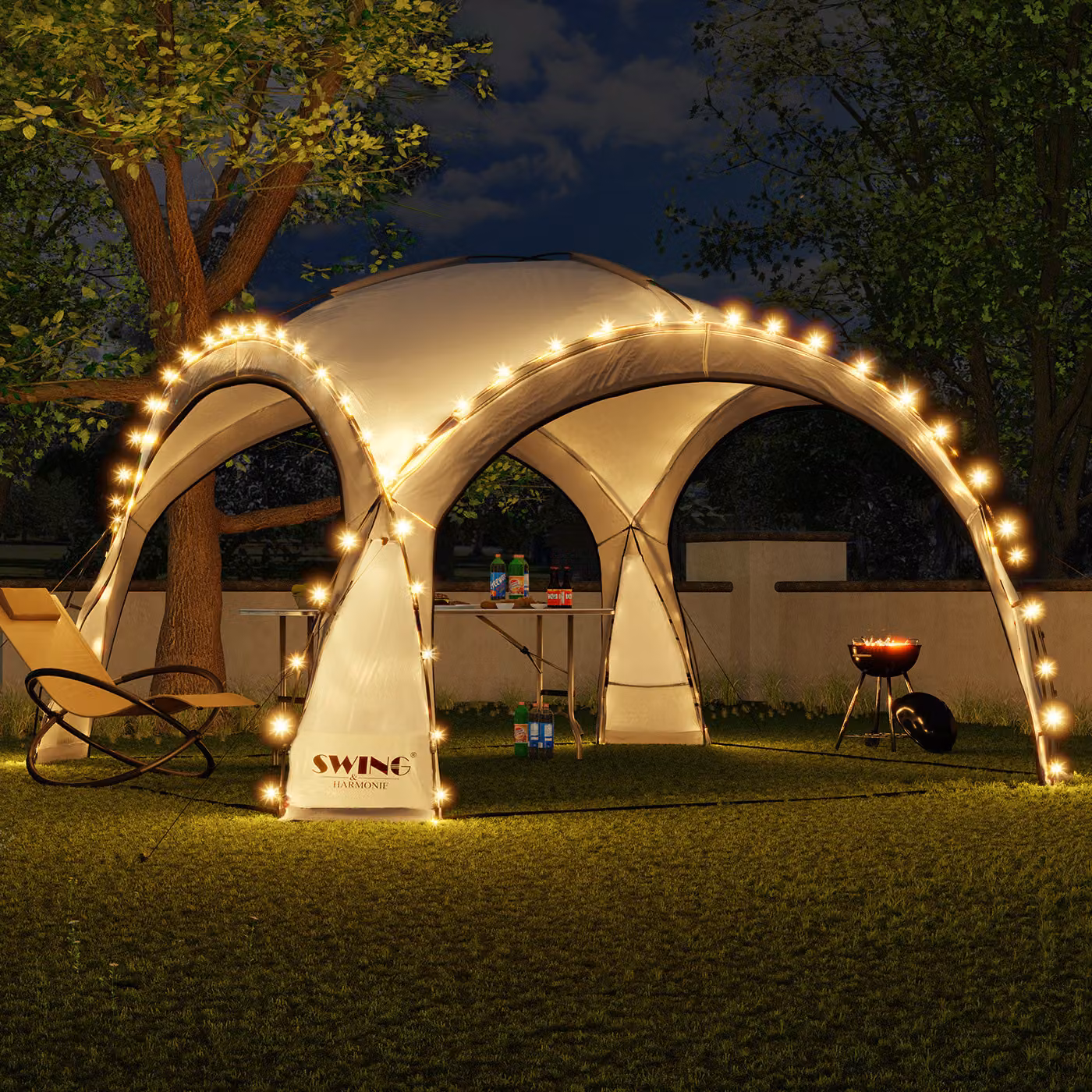 Padiglione per eventi a LED XXL DomeShelter 450cm giardino incl. pannello solare tenda da giardino di design tenda da campeggio per feste con illuminazione - antracite