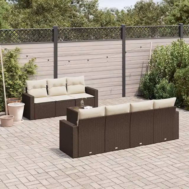 Set Divani da Giardino 8 pz con Cuscini Marrone in Polyrattan 3251070