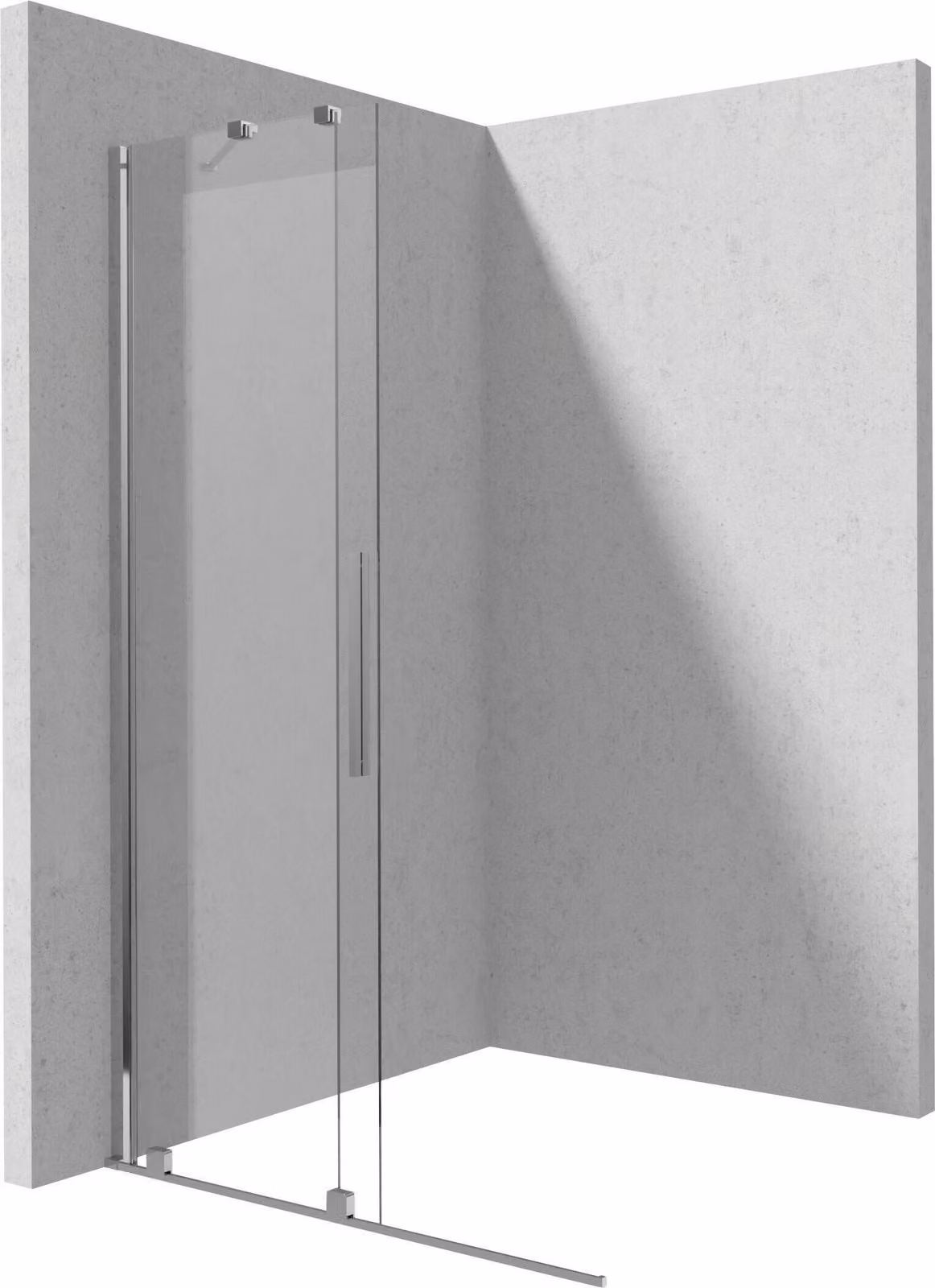 Parete doccia 140 cm, scorrevole, vetro temperato 6 mm, rivestimento Active Cover, montaggio senza piatto doccia, finitura cromata