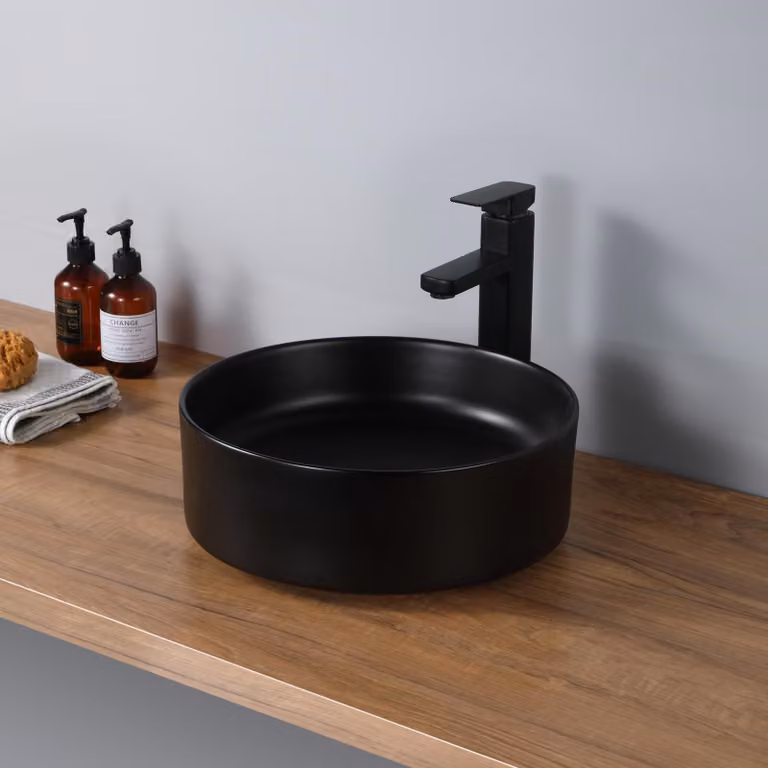 Lavabo da appoggio rotondo, finitura opaca nera, Vetroceramica, diametro 46 cm