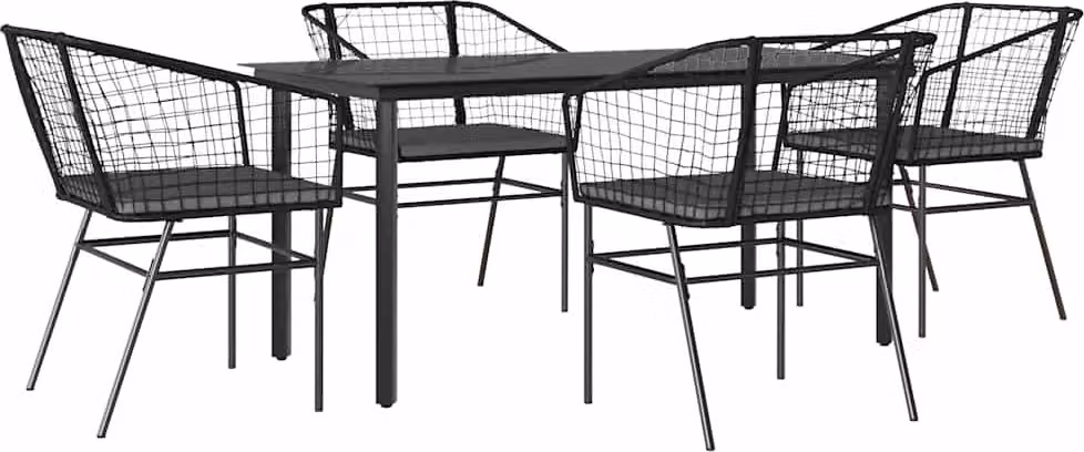 Set da Pranzo da Giardino con Cuscini 5 pz Polyrattan Vetro