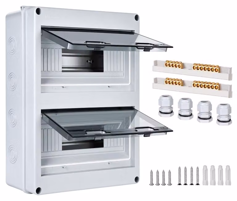 Quadro elettrico a parete, grado di protezione IP65, con 2 file, 24 moduli, adatto per ambienti umidi