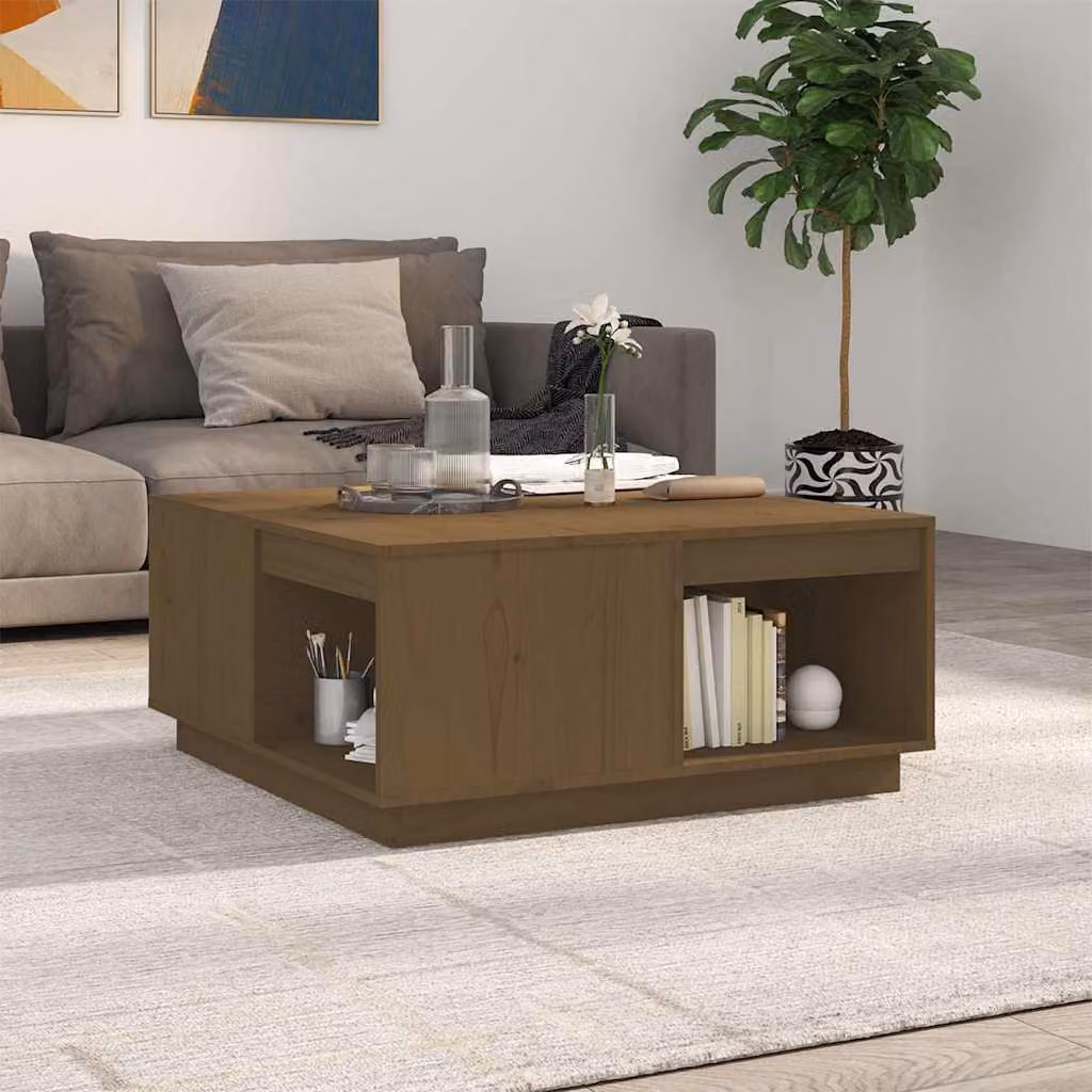 vidaXL Tavolino da Salotto in Legno Massello di Pino Marrone Rustico L: 80 cm, P: 81 cm, H: 36,5 cm