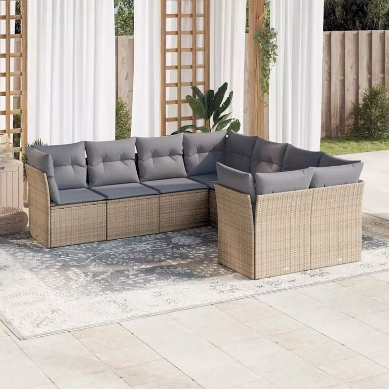 Set Divano da Giardino vidaXL 8 pz a L con Cuscini Beige e Grigio in Polyrattan e Metallo