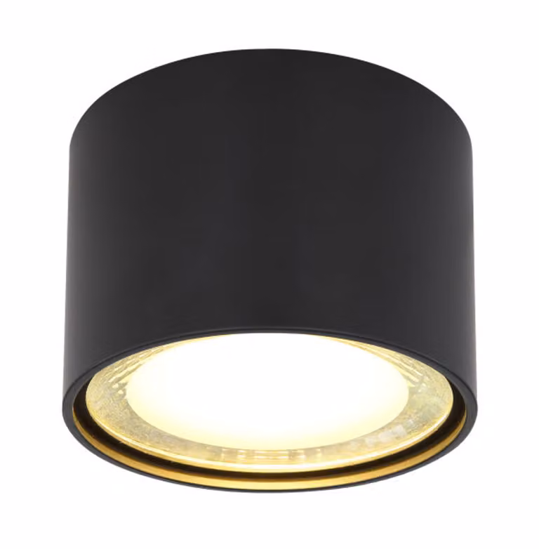 Lampada da soffitto Globo Lighting, corpo in metallo nero opaco, vetro trasparente satinato, diametro: 113 mm, altezza: 80 mm, include LED 12W 230V, flusso luminoso: 1300 lm, emissione luminosa: 980 lm, temperatura di colore: 3000K