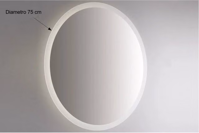Specchio da parete rotondo Etrusca con retroilluminazione LED e sabbiatura perimetrale, Diametro: 75 cm