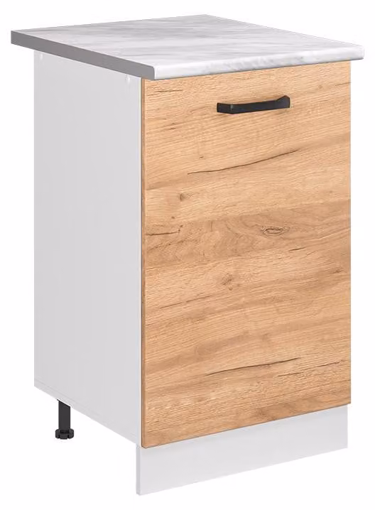 Mobiletto base cucina Vicco R-Line Rovere dorato/Bianco 50 cm piano di lavoro Marmo, Model 70090