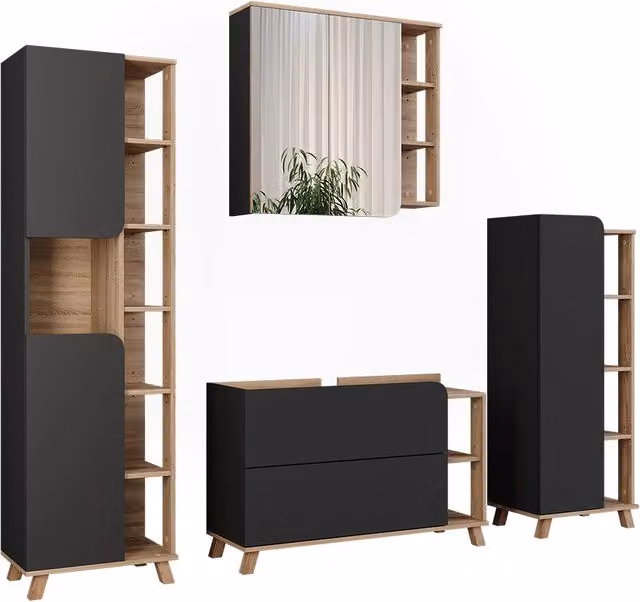 Set di mobili da bagno Karen Sonoma/Antracite 4 pezzi Vicco