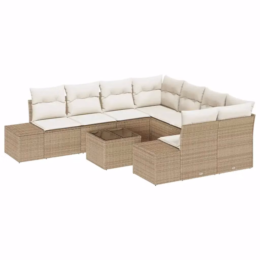 Set Divano da Giardino vidaXL 9 Pezzi Beige con Cuscini e Tavolino in Polyrattan e Metallo – 2