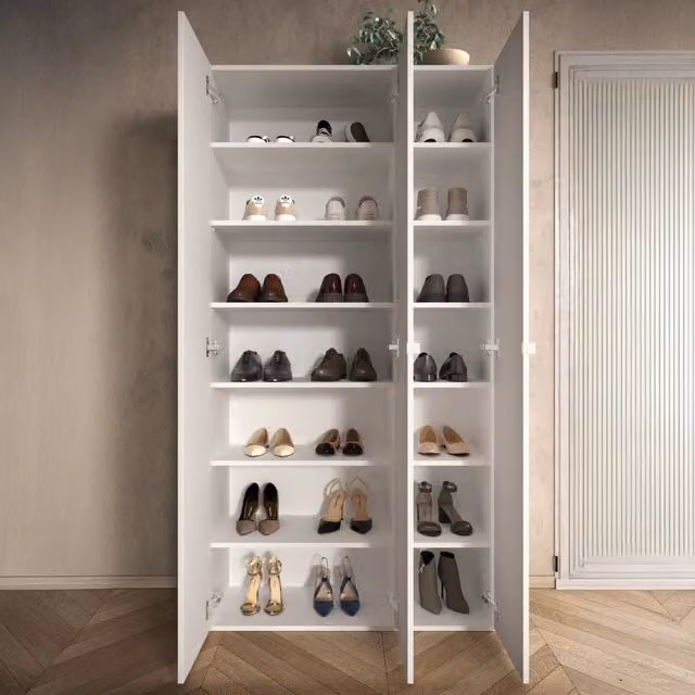 Mobile Portascarpe Pertiche, Scarpiera 12 Ripiani, 95x35x186h cm Bianco Lucido
