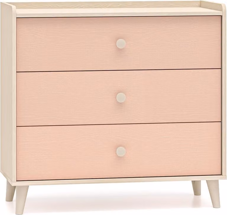 FURNLUX Cassettiera Mevel Rosa e Beige 90cm / Colore principale: Rosa / Dimensioni: 90 x 85 x 40 cm