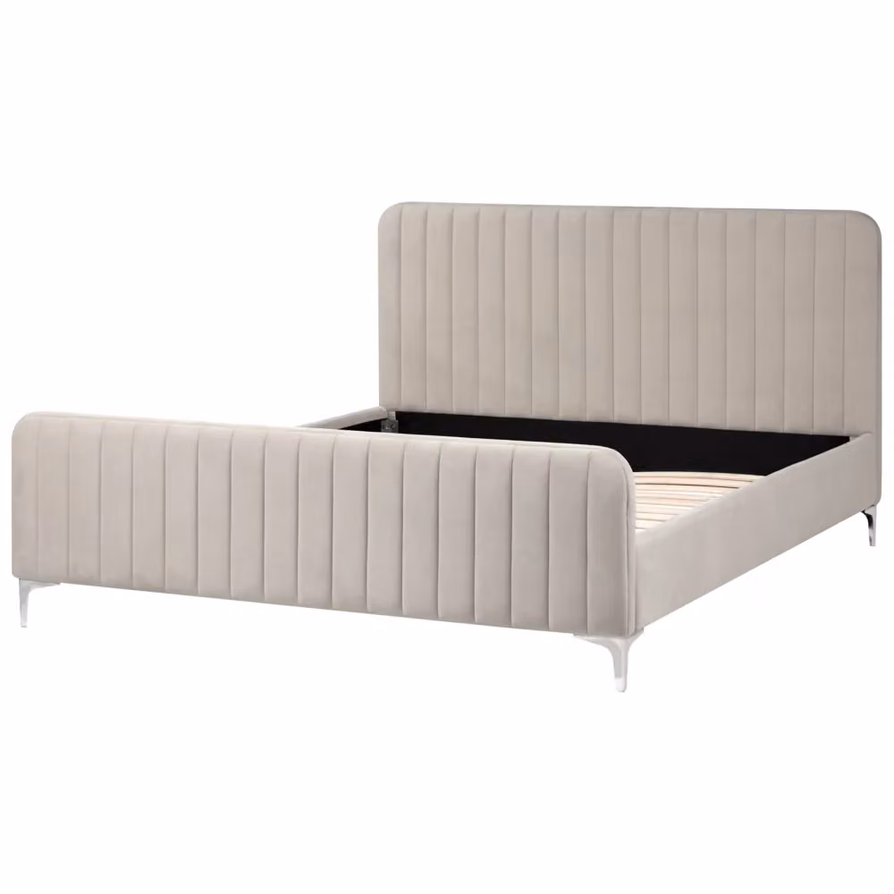 Letto Matrimoniale BELIANI in Velluto Grigio con Base a Sollevamento e Testiera Imbottita, Design Moderno, L/P/H: 160 x 200 x 101 cm – 2
