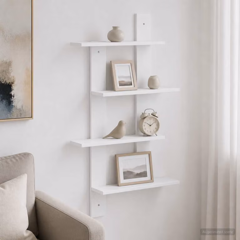 Scaffale da parete moderno vidaXL Bianco in MDF L: 61 cm, P: 13,5 cm, H: 105 cm