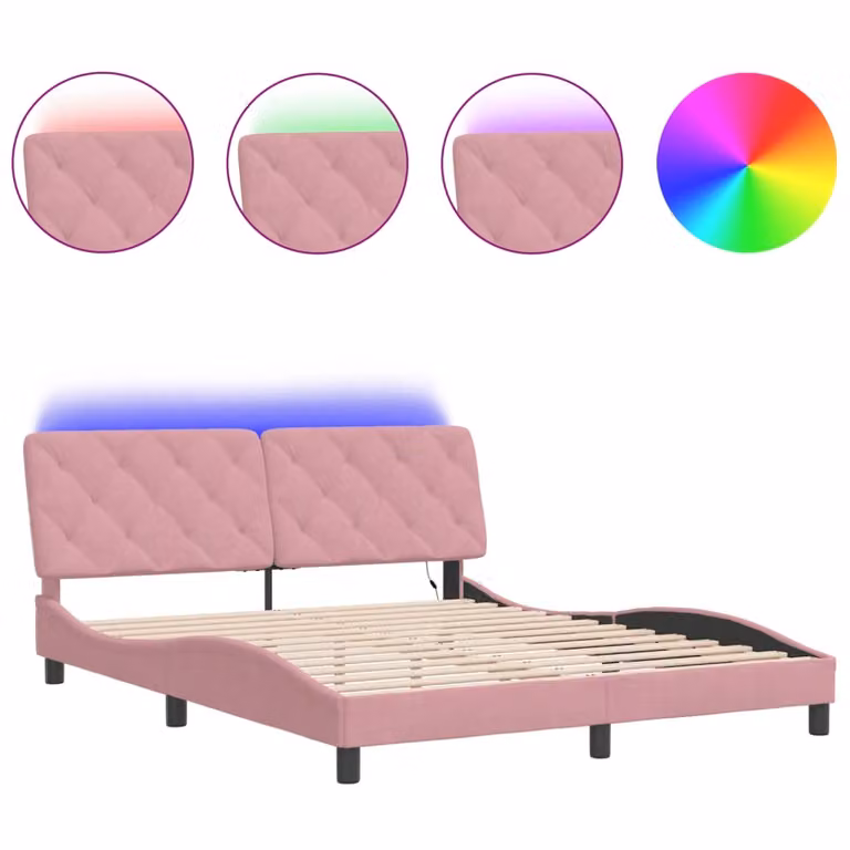 Giroletto con LED senza Materasso Rosa 160x200 cm in Velluto