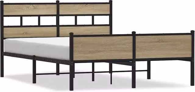 Letto matrimoniale per adulti in Rovere Sonoma e metallo con struttura a doghe fisse L: 150 cm, P: 200 cm – 1