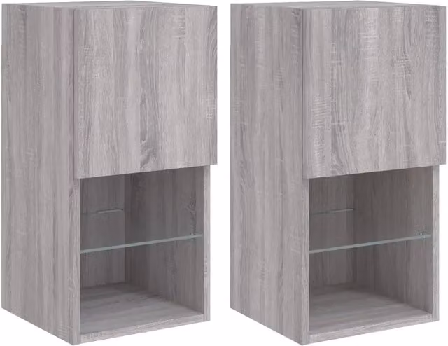 Set di 2 Mobili TV Moderni con Luci LED Integrate, Armadietti Porta TV in Legno MDF Grigio, L/P/H: 30,5 x 30 x 60 cm