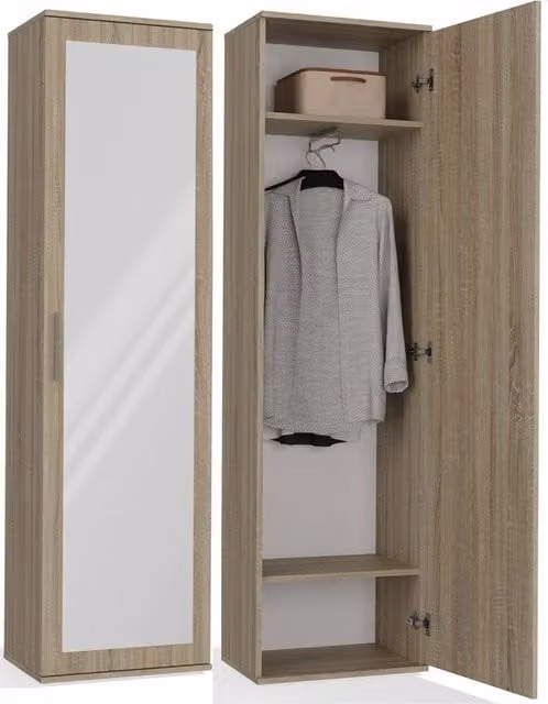 Armadio guardaroba DUO moderno in rovere sonoma con specchio, H: 180 cm, L: 120 cm, P: 50 cm