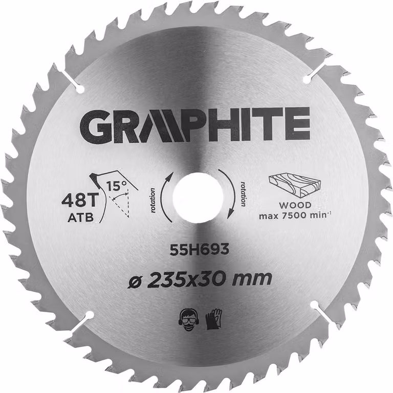 Lama circolare GRAPHITE 235x30 mm, 48 denti.Resistente al Widia, robusta, per il taglio di legno, pannelli truciolari, MDF|anello di riduzione30mm->25.4, 20, 16 mm