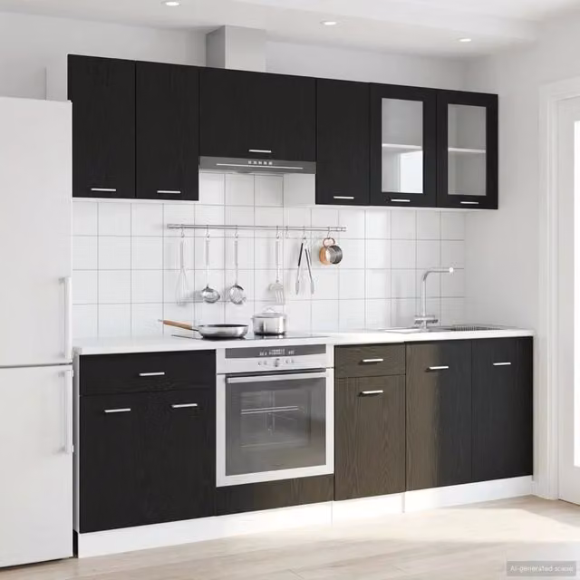 Unità Cucina Moderna vidaXL in Rovere e Nero con 8 Pezzi e Ante a Battente – 1