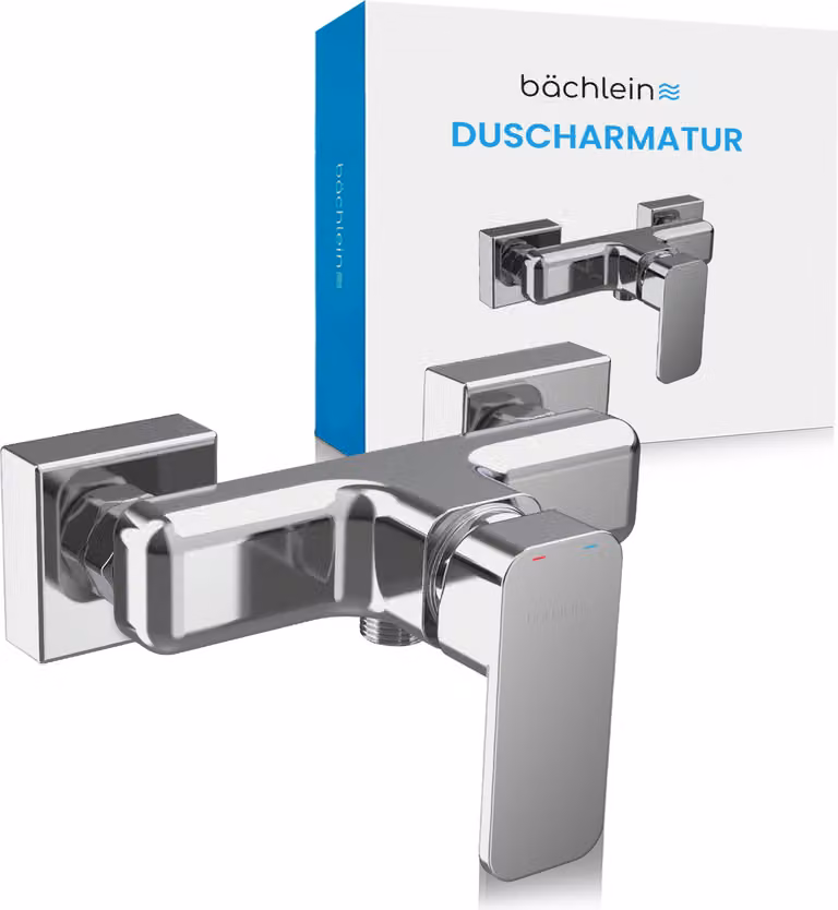 Miscelatore universale per doccia Bächlein con design angolare - Set completo di miscelatore con tutti gli accessori - Rubinetto monocomando per doccia cromato - angolare