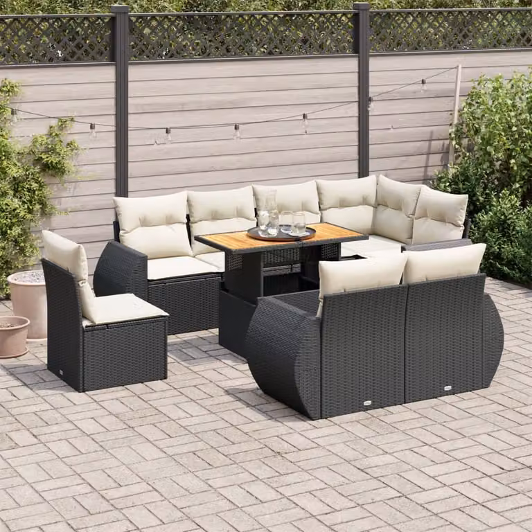 Maison Exclusive - Set Divani da Giardino 9 pz con Cuscini Nero in Polyrattan