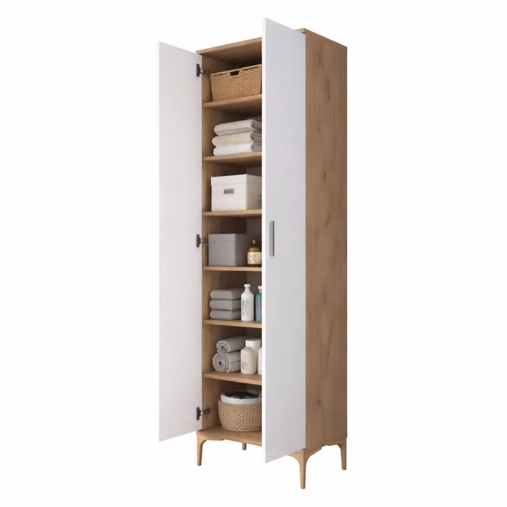Armadio Multiuso DMORA con 2 Ante e 7 Ripiani, Colore Marrone Rovere e Bianco, L/P/H: 60 x 38 x 199 cm – 2