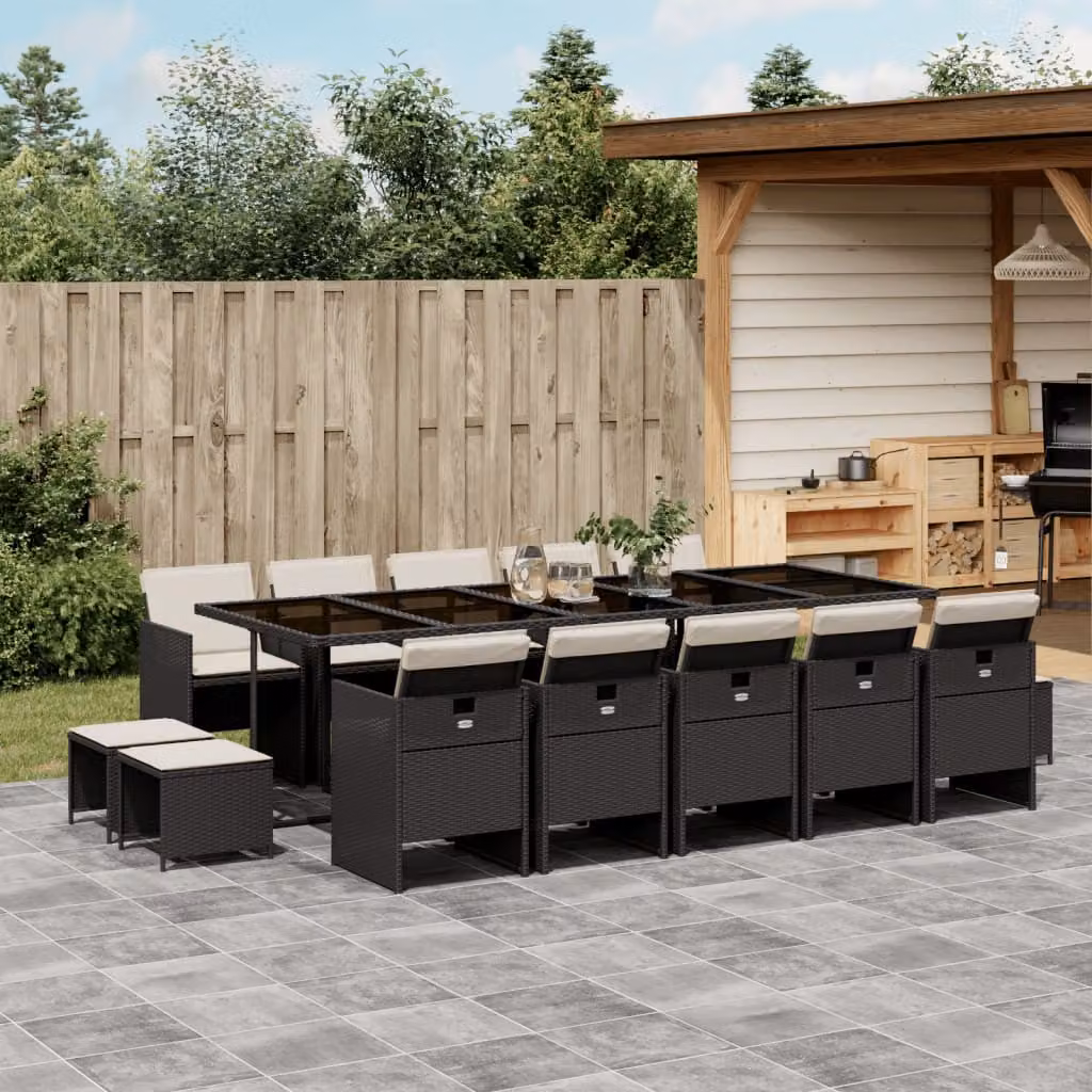 vidaXL Set da Pranzo da Giardino 15 pz in Polyrattan Nero con Piano in Vetro – 1
