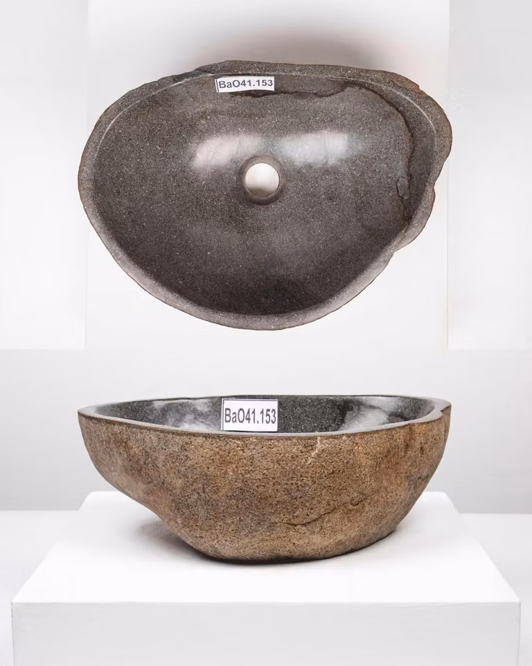 Lavabo in pietra naturale, forma ovale, 40x30 cm, colore grigio