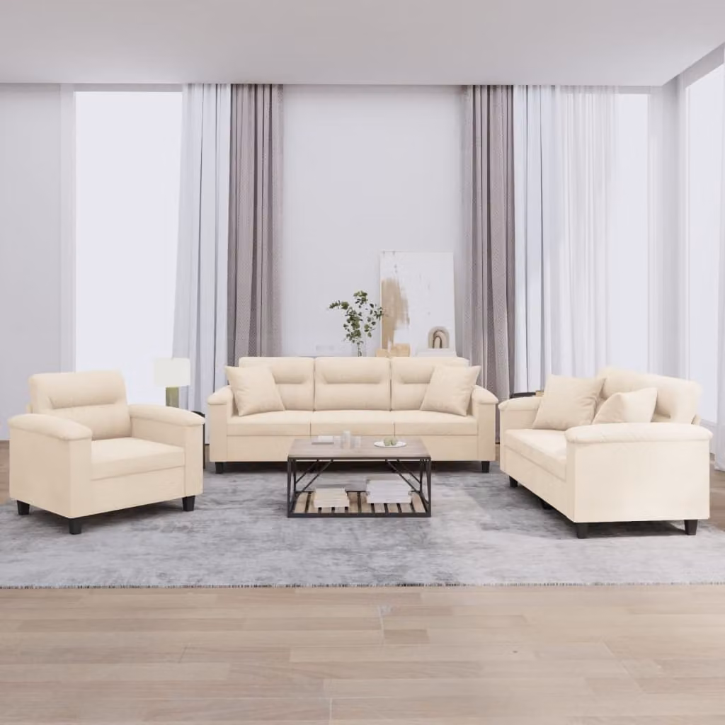 Maison Exclusive - Set divano 3 pezzi con cuscini in microfibra beige