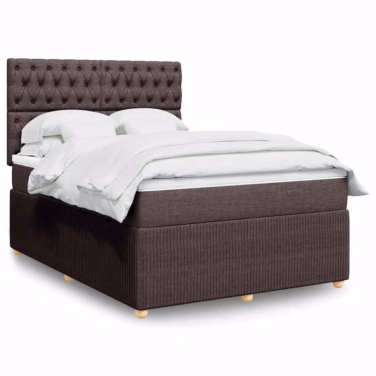 vidaXL Giroletto a Molle con Materasso Ibrido in Tessuto Marrone e Bianco, L/P/H: 140 x 190 cm
