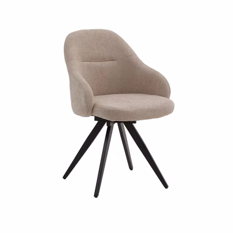 Set di sedie girevoli COVENT in tessuto beige e gambe in metallo nero, con braccioli