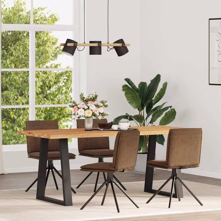 Set di 4 sedie da pranzo vidaXL in similpelle scamosciata marrone con struttura in metallo e legno