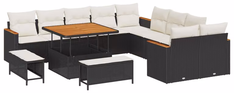 Set Divano da Giardino 13 pcs Nero polyrattan