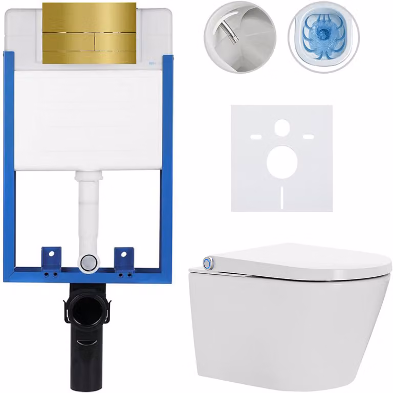 Set completo per WC Profi/Cronus Standard - bianco lucido - pulsante per WC Line/Oro - da incasso - 59,3x38,4 cm