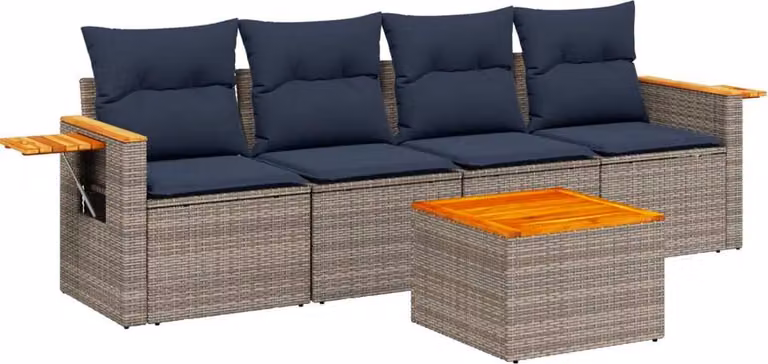 Set Divani da Giardino 5 pz con Cuscini Grigio in Polyrattan