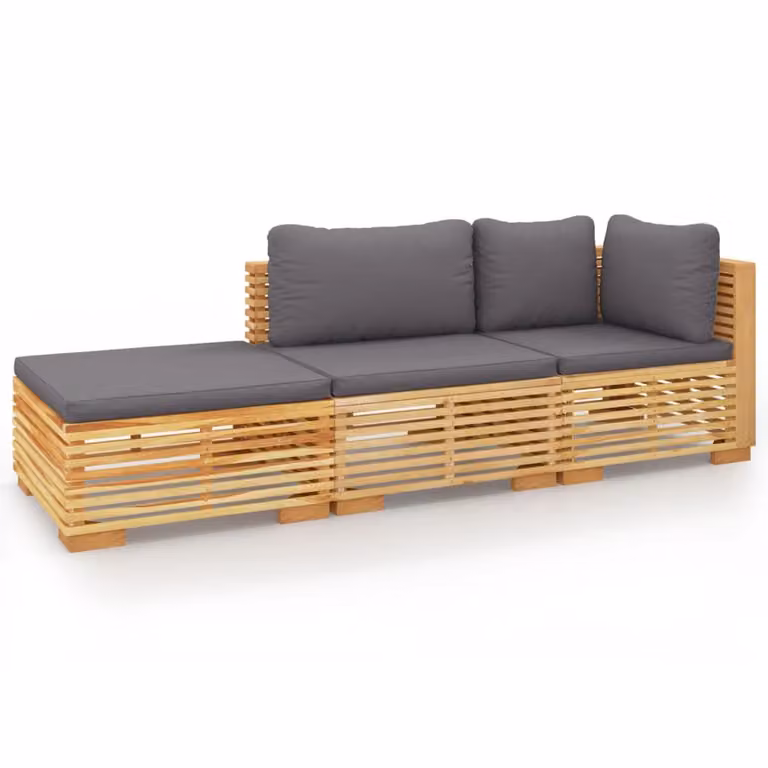 Set Divani da Giardino 3 pz con Cuscini Legno Massello di Teak